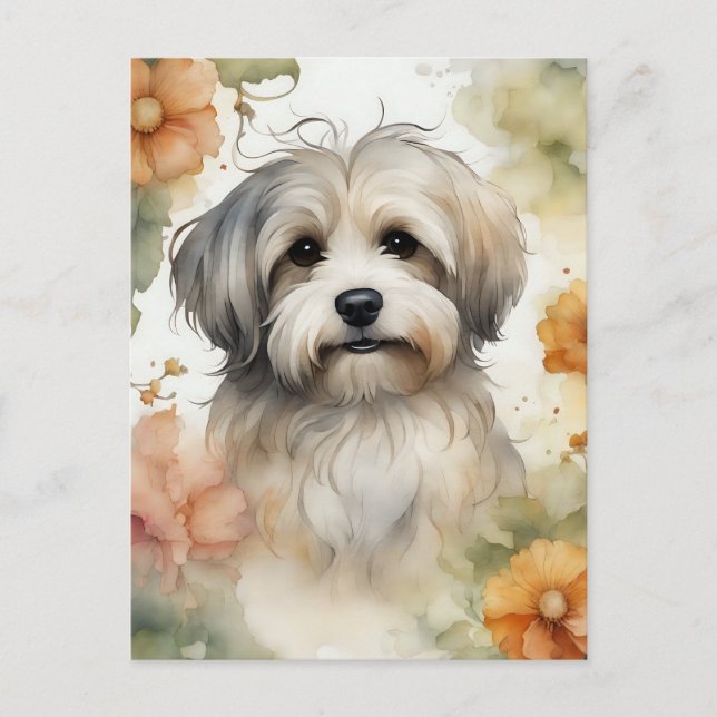 Cute Havanese Dog in Watercolor  Postcard (Front)