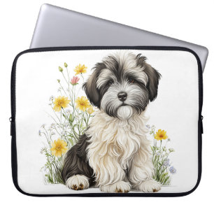 CUTE HAVANESE PUPPY DOG WITH WILDFLOWERS LAPTOP SLEEVE