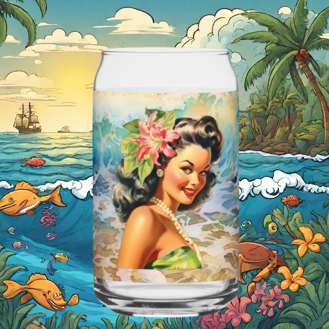 Cute Hawaii beach Retro lady beach house  Can Glass (Creator Uploaded)