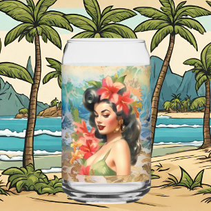Cute Hawaii beach Retro lady beach house  Can Glass