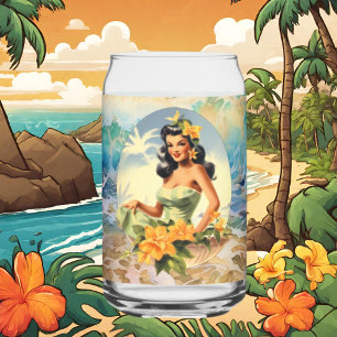 Cute Hawaii beach Retro lady beach house  Can Glass