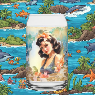 Cute Hawaii beach Retro lady beach house  Can Glass