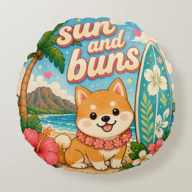 Cute Hawaii kawaii circle pillow (Front)