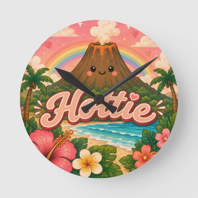 Cute Hawaii kawaii circle pillow Round Clock (Front)