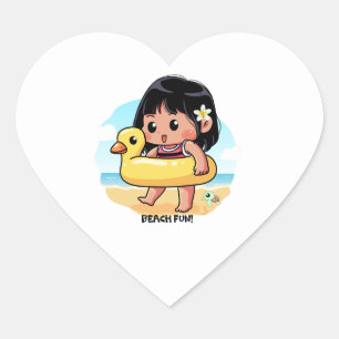 Cute Hawaiian Beach Day  Heart Sticker