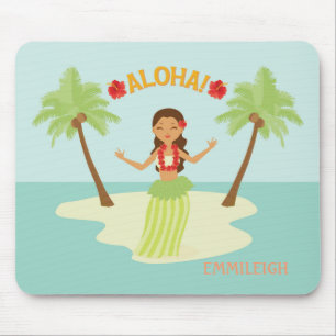 Cute Hawaiian Hula Girl Luau Aloha Mouse Pad