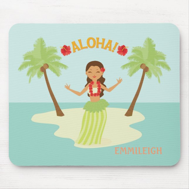 Cute Hawaiian Hula Girl Luau Aloha Mouse Pad (Front)