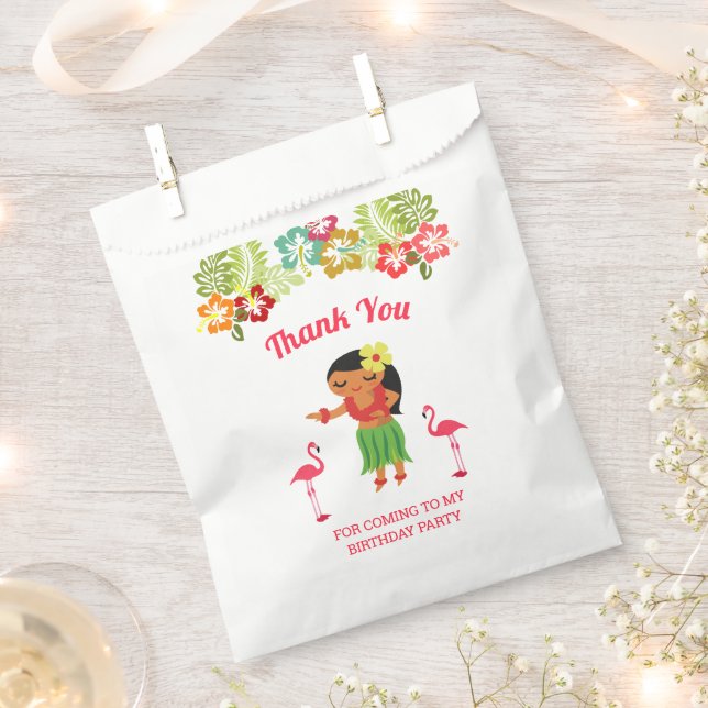 Cute Hawaiian Hula Girl Luau Birthday Party Favour Bag (Clipped)