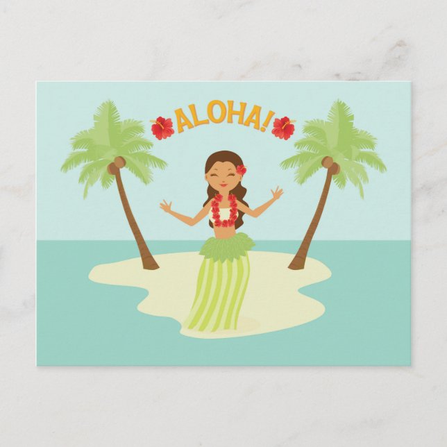Cute Hawaiian Hula Girl Luau Palm Trees Island Postcard (Front)