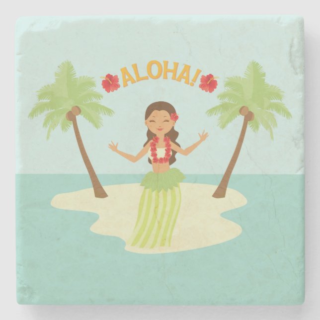 Cute Hawaiian Luau Hula Girl Coaster (Front)