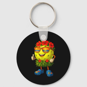 Cute hawaiian pickleball ball tropical beach key ring