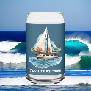 Cute Hawaiian Sailboat add text beach Can Glass