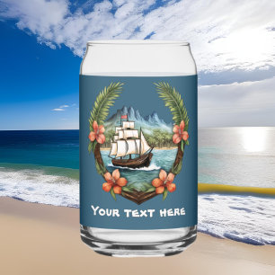 Cute Hawaiian Sailboat add text beach Can Glass