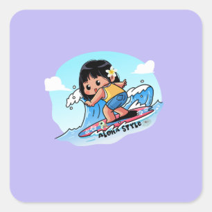 Cute Hawaiian Surfer Girl   Square Sticker