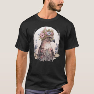 Cute Hawk Bird Of Prey Flower Crown Floral Bird Wa T-Shirt