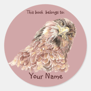 Cute Hawk Bird This book belongs Bookplate Classic Round Sticker