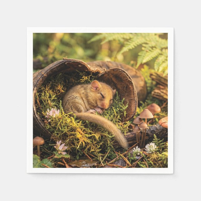 Cute Hazel Dormouse Sleeping Inside a Leather Boot Napkin (Front)
