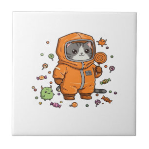 Cute Hazmat Cat Halloween Candy Monster Fun Oversi Ceramic Tile