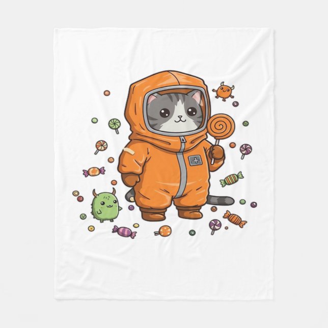 Cute Hazmat Cat Halloween Candy Monster Fun Oversi Fleece Blanket (Front)