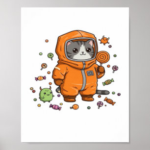 Cute Hazmat Cat Halloween Candy Monster Fun Oversi Poster