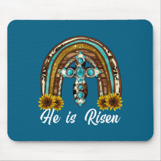 Cute He Risen Leopard Sunflower Cross Mouse Pad