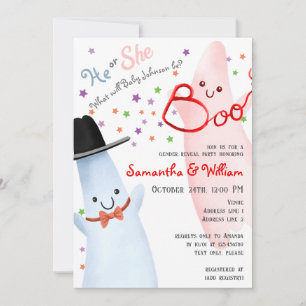 Cute He / She Ghosts Halloween Gender Reveal Party Invitation