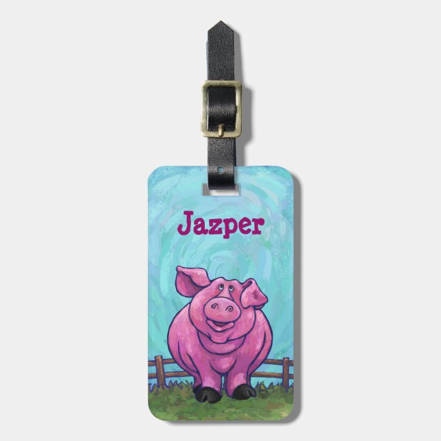 Cute Heads and Tails Pig Personalised Travel Tag (Front Vertical)