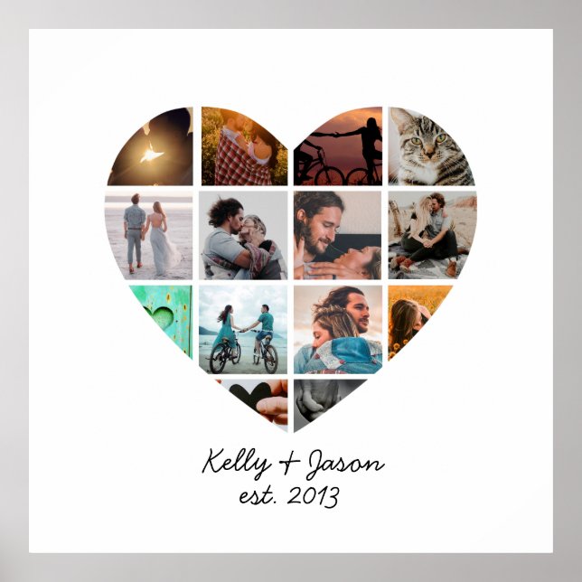 Cute Heart 14 Photo Collage Love Family Poster (Front)