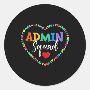 Cute Heart Admin Squad Fun First Day of School Classic Round Sticker