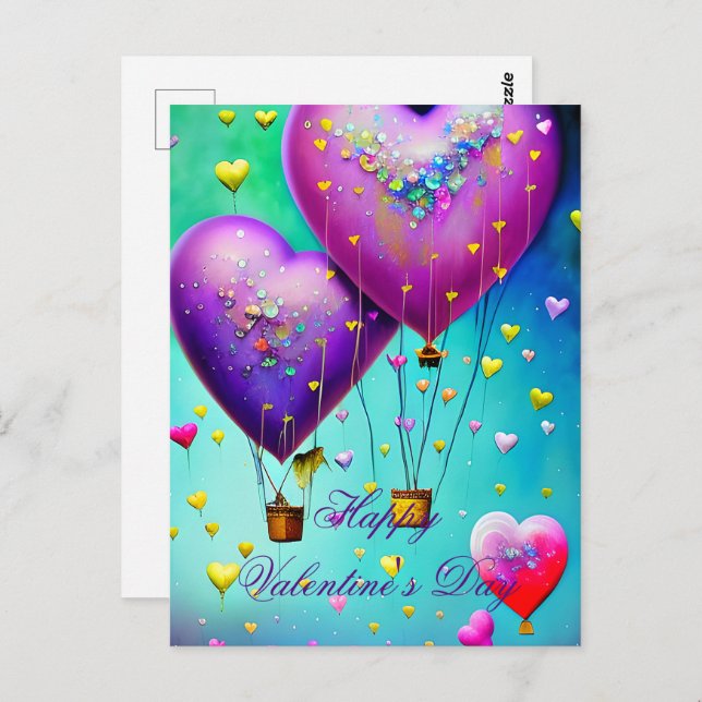 Cute heart air balloons valentine postcard (Front/Back)