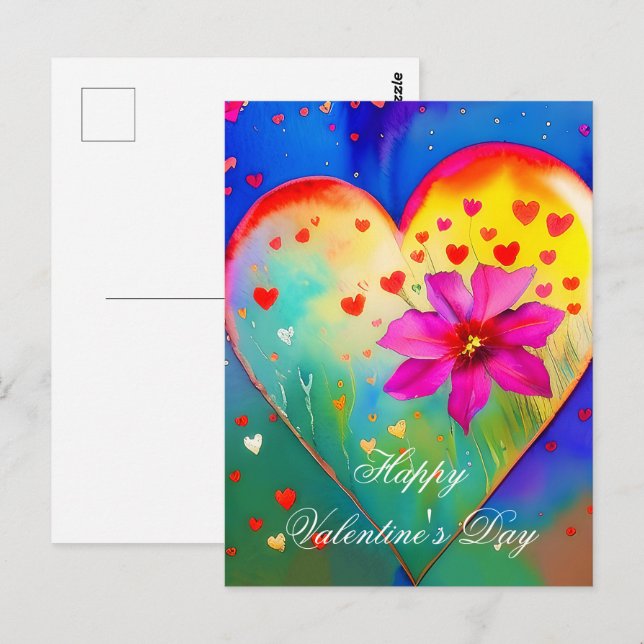 Cute heart and flower valentine postcard (Front/Back)