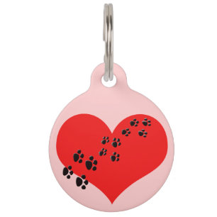 Cute Heart and Paw Prints Pet Tag