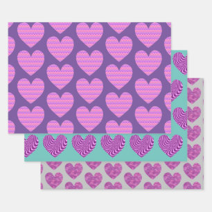Cute Heart Art Purple and Pinks Love  Wrapping Paper Sheet