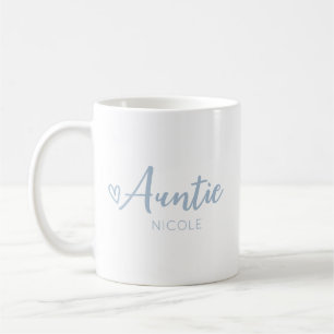 Cute Heart Auntie Personalised Dusty Blue Coffee Mug