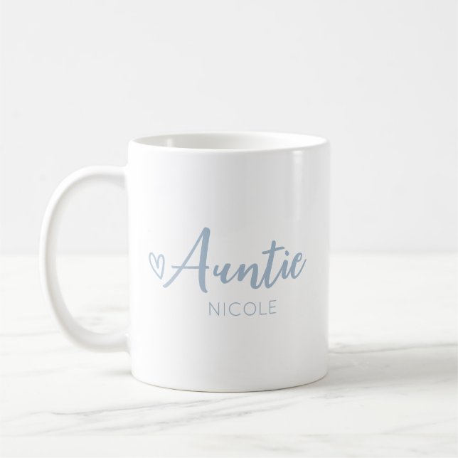 Cute Heart Auntie Personalised Dusty Blue Coffee Mug (Left)