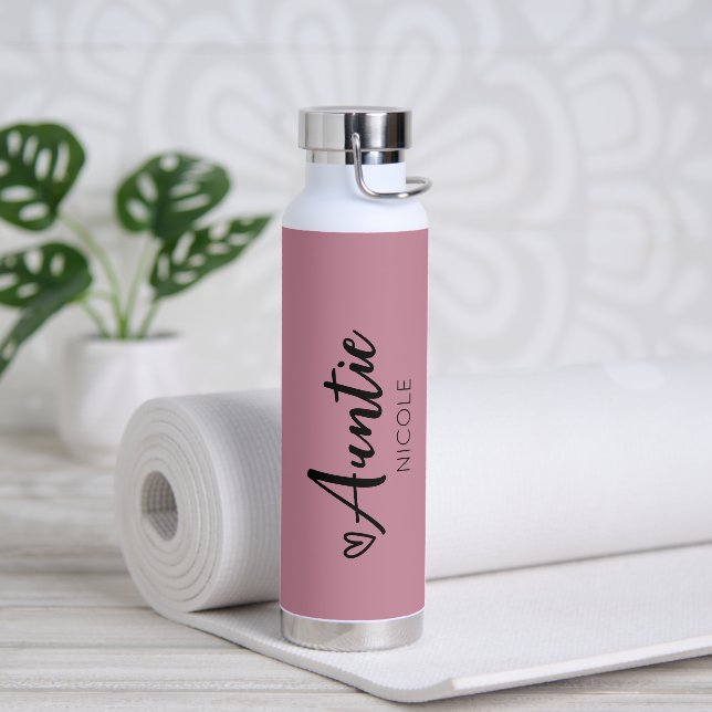 Cute Heart Auntie Personalised Dusty Mauve Water Bottle (Yoga)