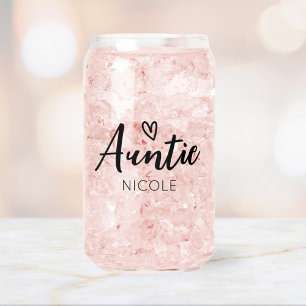 Cute Heart Auntie Personalised Name Can Glass