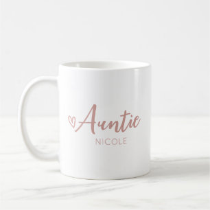 Cute Heart Auntie Personalised Pink Taupe Coffee Mug