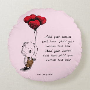 Cute Heart Balloons Teddy Bear Valentine’s Day Round Cushion