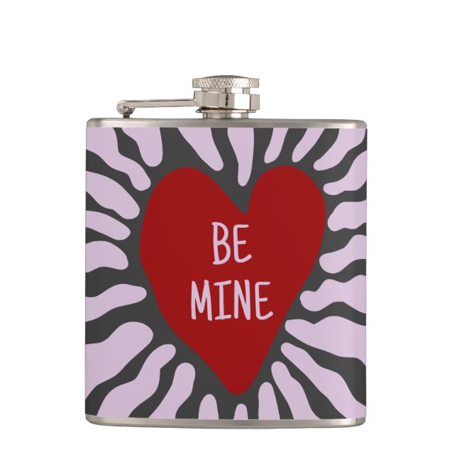 Cute heart be mine personalised valentine's day  hip flask (Front)