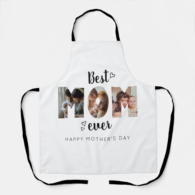 Cute Heart Best Mum Ever 3 Photo Collage Apron (Front)