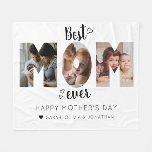 Cute Heart Best Mum Ever 3 Photo Collage Fleece Blanket