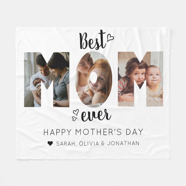 Cute Heart Best Mum Ever 3 Photo Collage Fleece Blanket (Front (Horizontal))