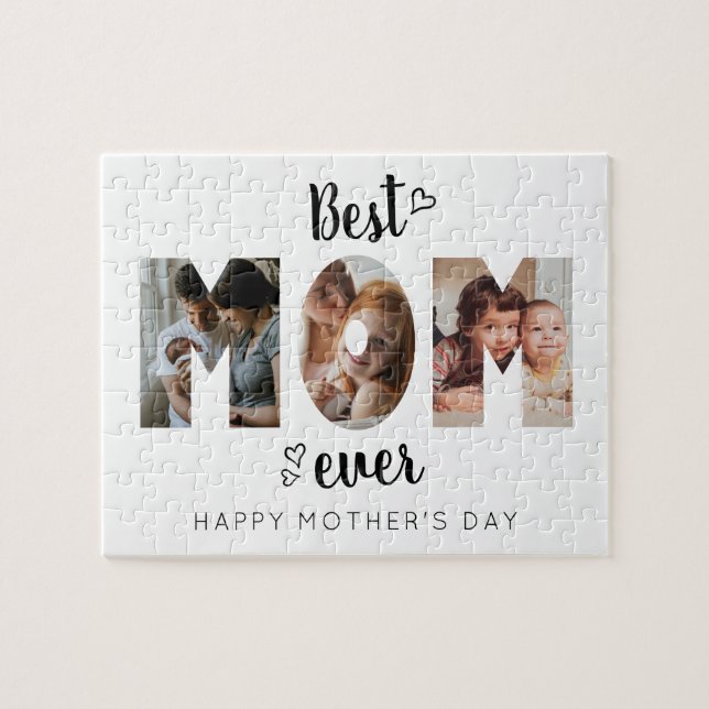 Cute Heart Best Mum Ever 3 Photo Collage Jigsaw Puzzle (Horizontal)