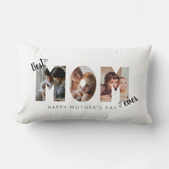 Cute Heart Best Mum Ever 3 Photo Collage Lumbar Cushion (Front)