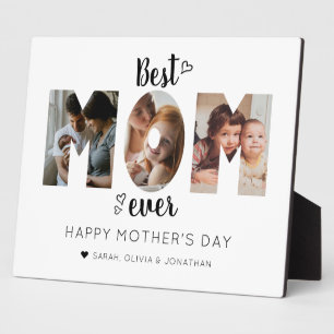 Cute Heart Best Mum Ever 3 Photo Collage Plaque