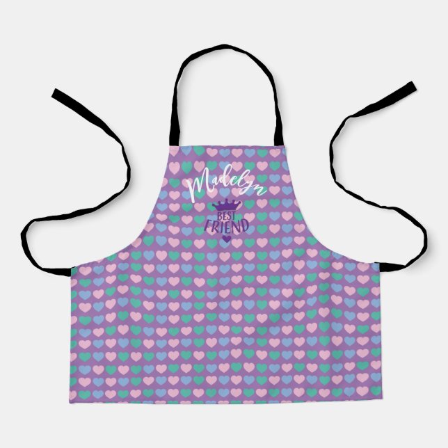 cute heart BFF personalised kids apron  (Front)