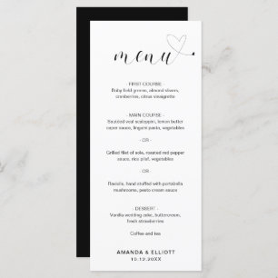 Cute Heart Black and White Simple Wedding Menu