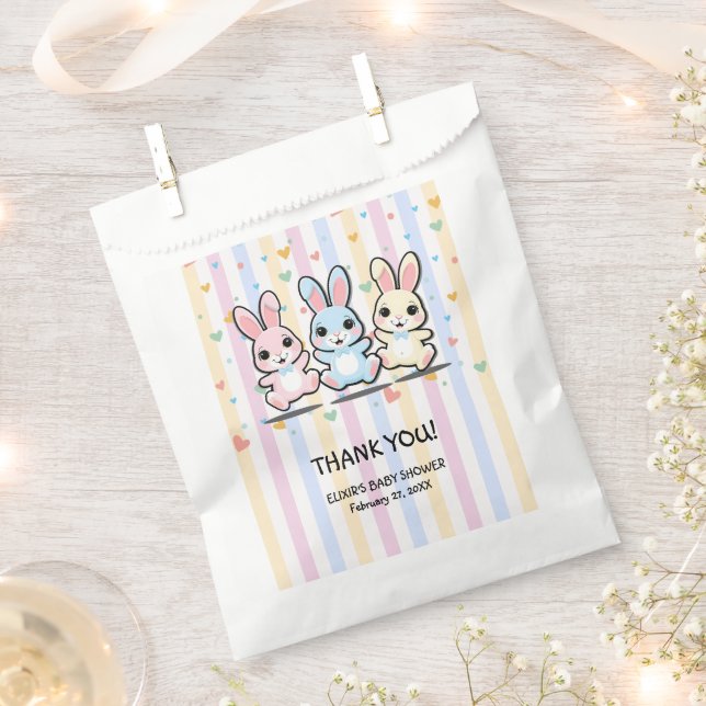Cute Heart Bunny Hoppers Baby Shower Favour Bag (Clipped)