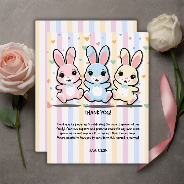 Cute Heart Bunny Hoppers Baby Shower Thank You Card (Creator Uploaded)